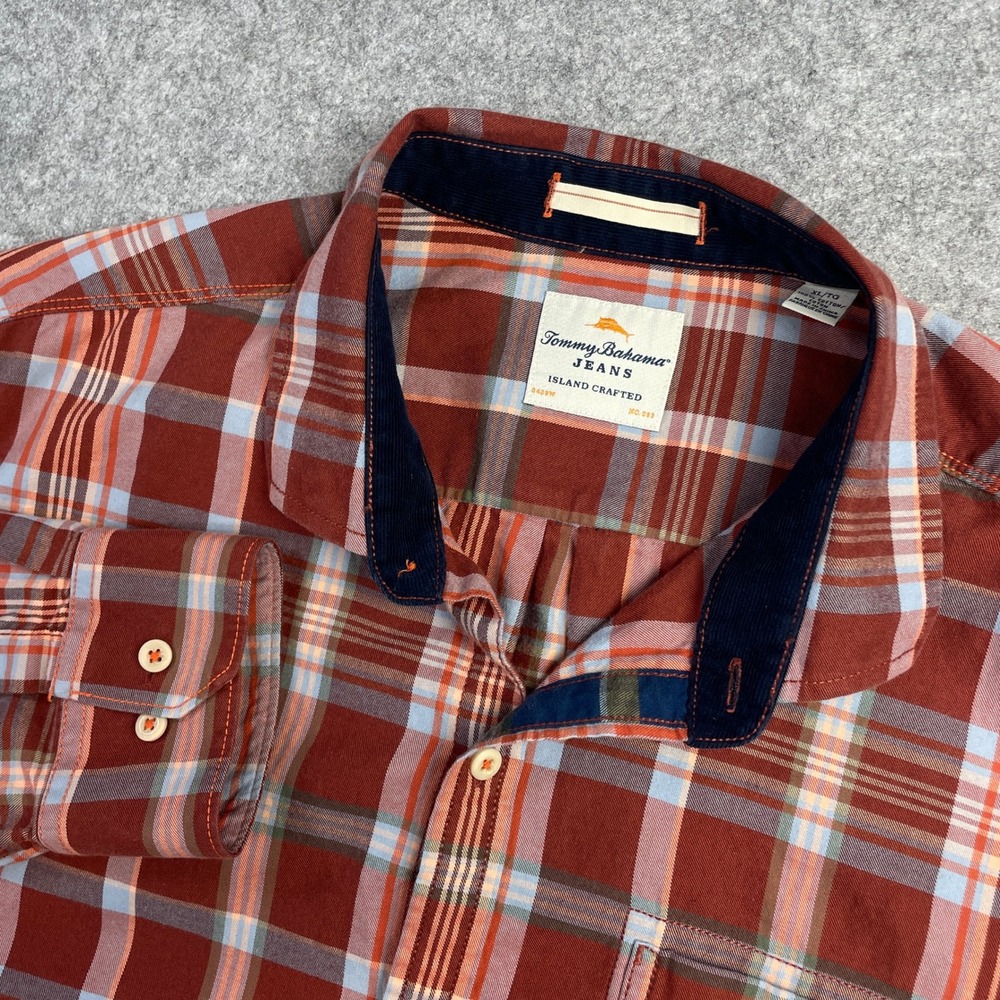 Tommy Bahama Jeans Island Crafted Mens Button Up Shirt XL Rust Long Sleeve
